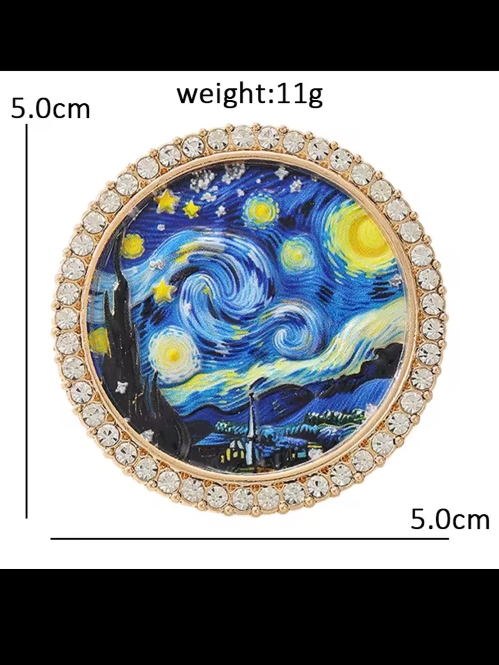 Vincent van Gogh Starry Night Crystal Round Brooch - Picture 2 of 7